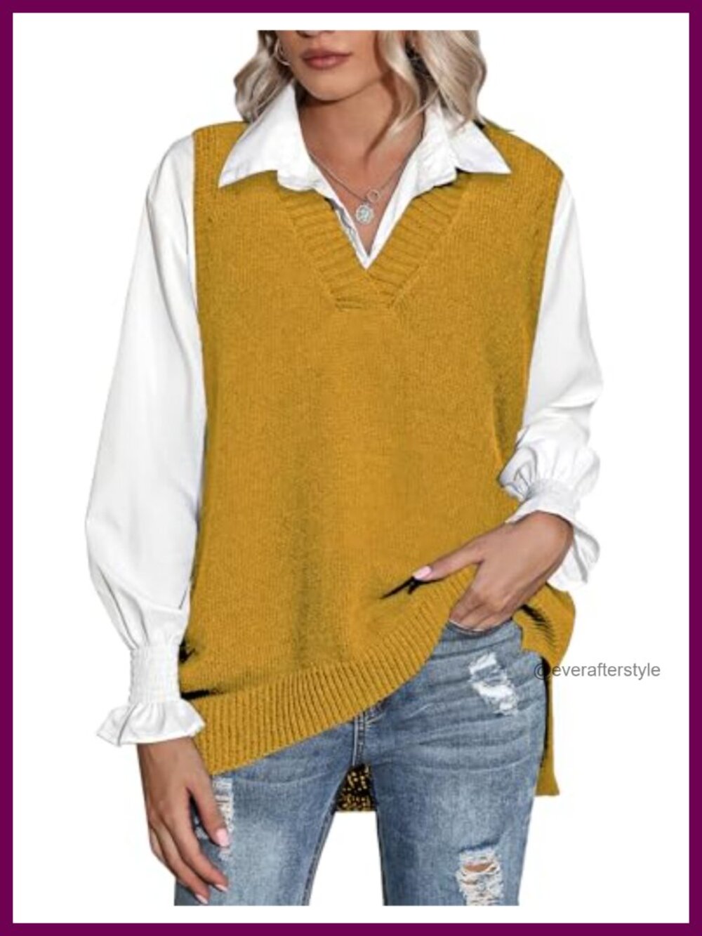 Oversized Sleeveless Knit Sweater Vest V-Neck High Low Hem